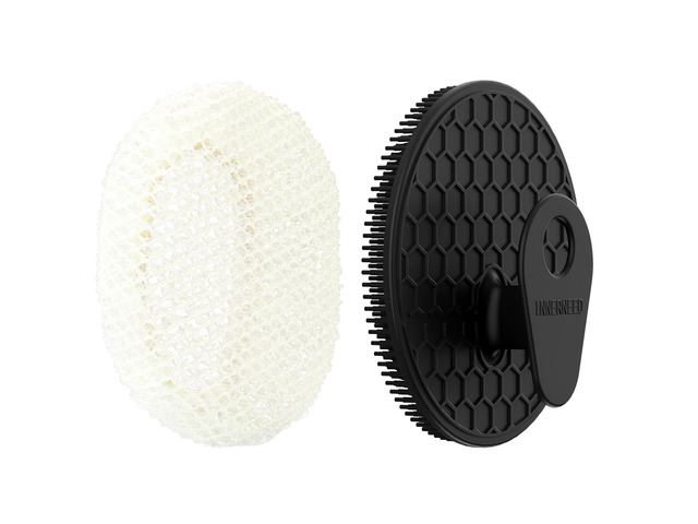 African Net Exfoliating Sponge Case with Silicone Body Brush, Black 2in1 Quick-Dry Bath Mesh Washcloth Shower Scrubber, Massaging, Cleansing,...