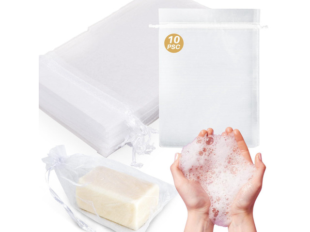 10 Soap Bags for Soap Bars - 4'x6' Organza Mesh Soap Holder Pouches Hanging Drawstring Shower Net Bags, Exfoliating Body Scrubber Saver Pouches...