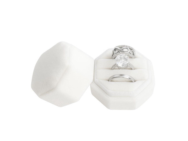 Niche-Finds White Velvet Ring Box for 3 Rings Triple Slot Engagement Ring Holder, Wedding Band Display Case, Jewelry Gift Box