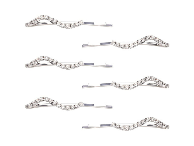 6 Pieces Rhinestone Bobby Pins Silver Metal Hair Clips Crystal Hair Pins Slim Diamante Rhinestone Bobby Pin for Lady Women Girls