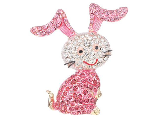 Rhinestone Rabbit Brooch for Women Pink Bunny Brooches Plated Crystal Animal Lapel Pins Dainty Cute Cartoon Brooch Pin Easter Jewelry Gift for...