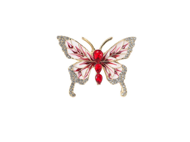 Crystal Rhinestone Butterfly Brooch Elegant Bridal Vintage Style Pins Wedding Banquet Anniversary Brooch for Women-C red