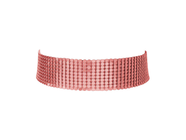 Punk Wide Mesh Metal Sequins Choker Necklace Multicolor Shiny Thick Rhinestone Short Collar Choker for Women Prom Party Costume Jewelry-pink