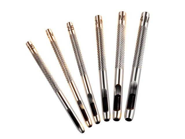 6 PCS Hollow Leather Punch Set, 1.5mm-4mm (1/16-5/32) Carbon Steel Hole Punch Tools for Belts, Watch Straps, Leather Craft - with Knurled Grip &...