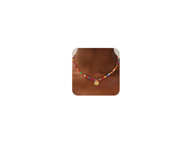 Honsny Colorful Beaded Initial Necklaces for Women Gifts Cute Beaded Necklaces for Women Choker Charm Boho Initial Necklace for Teen Jewelry Gifts