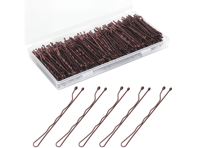 300 Pcs Bobby Pins Brown for Women and Girls, Reusable Invisible Wave Non Slip Brown Hair Pins, 2Inches Bulk With Storage Box