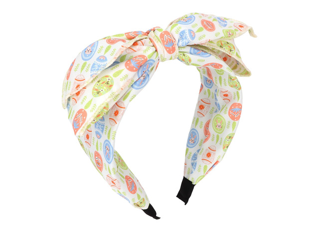Bow Headband for Women Girls, Bunny Egg Print Knotted Headband, Soft Fabric Non-Slip Festive Spring Hair Accessory for Women Easter Party Daily Wear