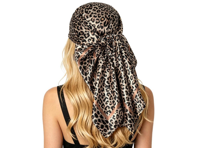 35' Large Satin Head Scarf for Women Leopard Print Hair Neck Scarf Bandana
