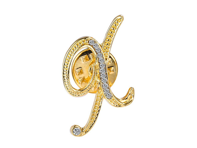Initial Letter Brooch Pin Small Lapel Pin Tie Tack Name Personalized Gifts for Women Men Gold X