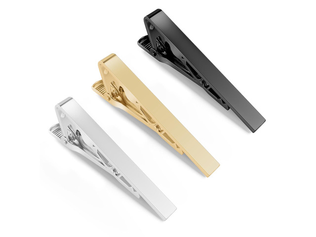 Tie Clips for Men Classic Tie Bar Clip Set, 3 Pack Smooth Surface Black Gold Silver, Tie Bar Clip Set, Fixed Tie