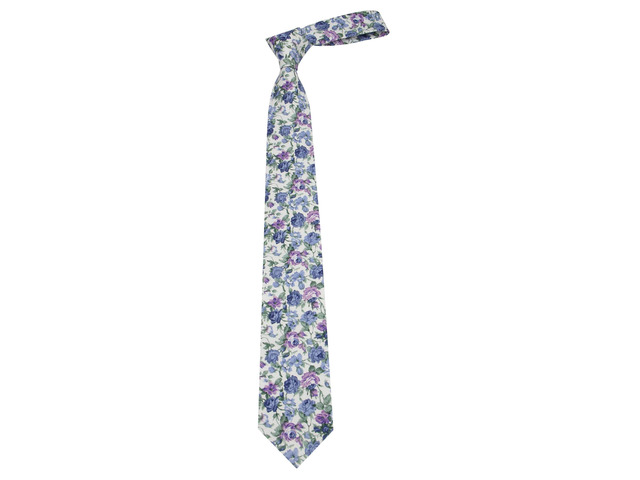 Gollate Mens Cotton Floral Print Ties - Wedding - 7 cm / 2.75 Inch Slim Neckties (Dusty Blue with Turquoise and Orchid)