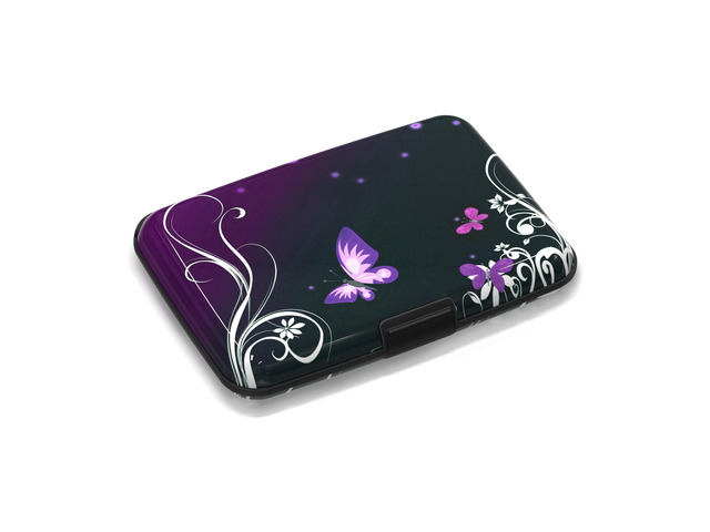Credit Card Holder Mini, Purple Butterfly RFID Blocking Aluminum Wallet Slim Metal Hard Case Travel Wallet ID Case for Women Men