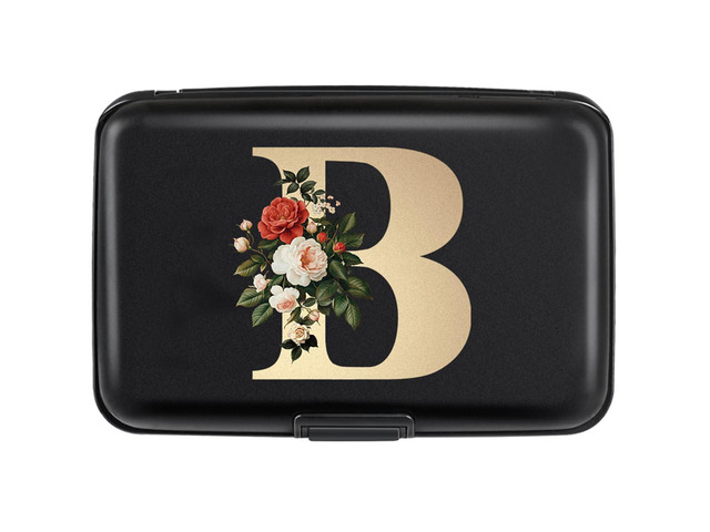 Simikol Credit Card Holder Personalized Initial Letter B Small Aluminum Wallet Rose Flower Card Case RFID Blocking Wallets for Women and Girls, B