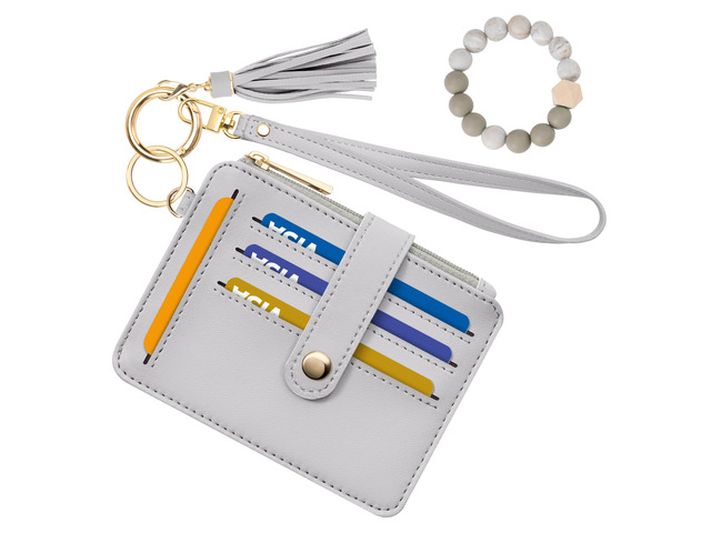 Airkit Credit Card Holder for Women, Small Keychain Wristlet Wallets RFID Blocking Card Wallet with Silicone Beaded, Tassel, ID Window, Keyring...