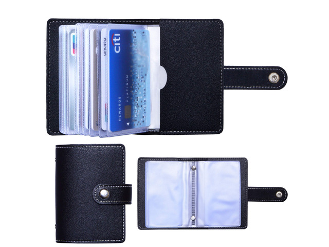 Slim Minimalist Mini Case Holder Organizer Wallet, Soft PU Leather Credit Card Holder with 26 Card Slots, for Men and Women's (Black)