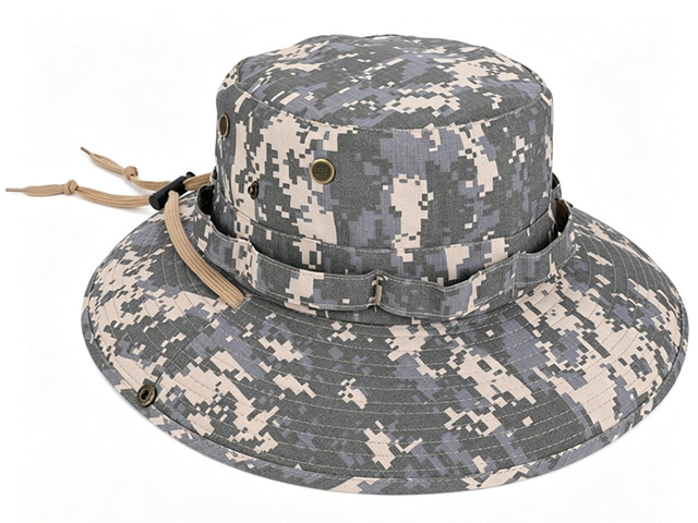 Men's Camouflage Drawstring Bucket hat, Outdoor Sun Protection, Breathable and Quick-Drying, Suitable for Fishing, Gardening, Hiking, Cotton Wide Brim