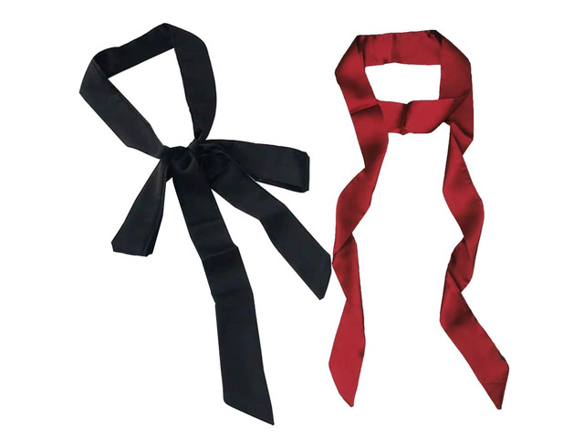 Suettpy Stylish Soft Satin Scarf Ribbon Long Skinny Belt Sash Necktie Choker for Women Girls (Black+wine)