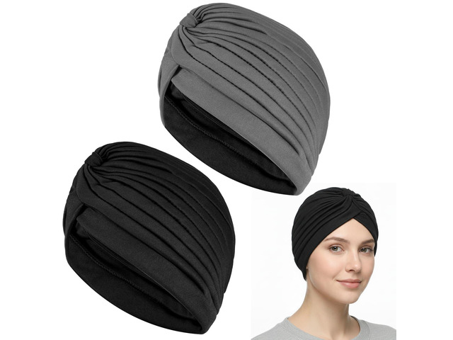 2Pcs Chemo Beanie for Women, Elastic Cancer Headwear Black, Gray for Hair Loss, Unisex Soft Knot Hat, Versatile Skull Cap, for Daily Use