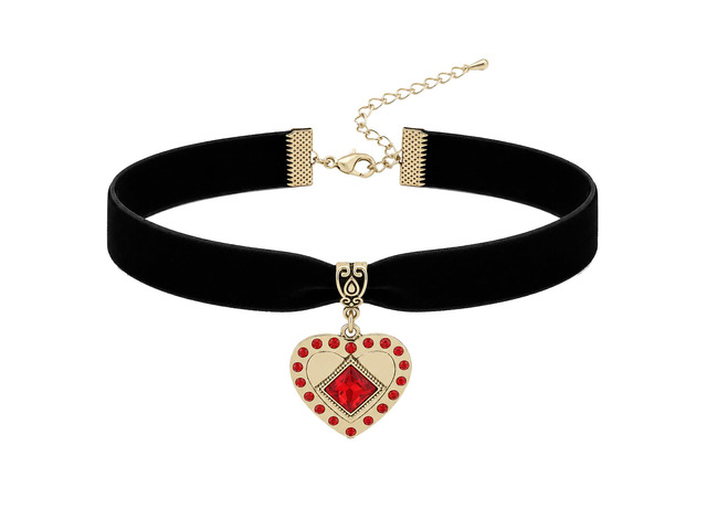 Halloween Queen of Hearts Choker for Women, Black Velvet Choker Red queen collar necklace, red rhinestone heart pendant, gothic jewelry for...