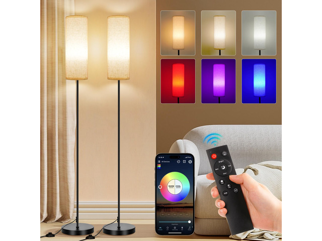 2 Pack Floor Lamps for Living Room, 9W 800LM Bulbs Beige Shade Music Sync Light, App & Remote Control, Dimmable & Adjustable Color Temperature...