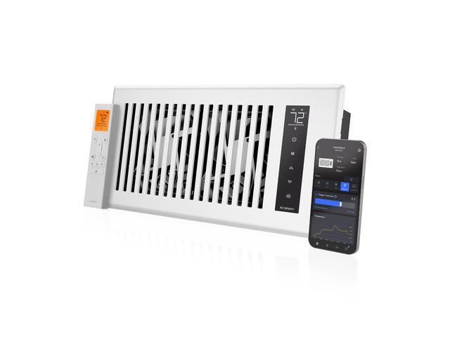 AIRTAP T4, White Register Booster Fan for 4x10 Openings Automatic Open/Close Vents, Wireless LCD Temperature Controller, WiFi App, Quiet 10-Speeds,...