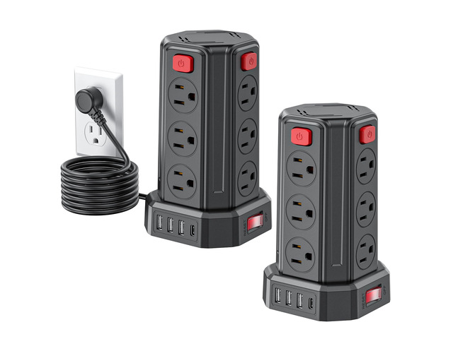 Power Strip 6.5 Ft Extension Cord with 12 AC Multiple Outlets 4 USB (1 USB C), Power Strip Tower Desktop Charging Station for Home Office College...