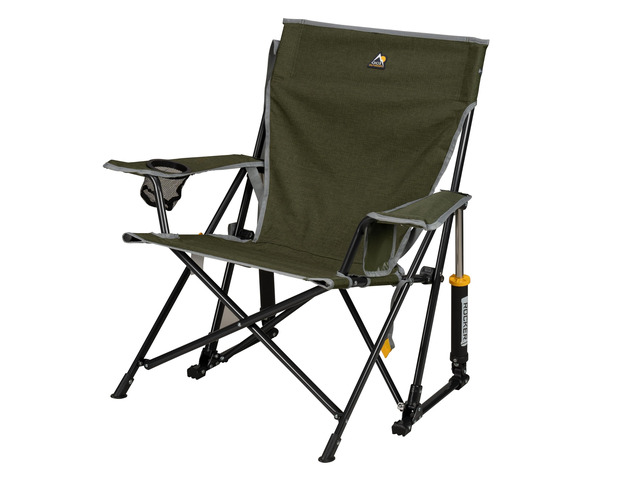 Outdoor Kickback Rocker Camping Chair Portable Folding Rocking Chair with Durable Armrests, Drink Holder & Relaxed Lowered Seat for Comfort ...