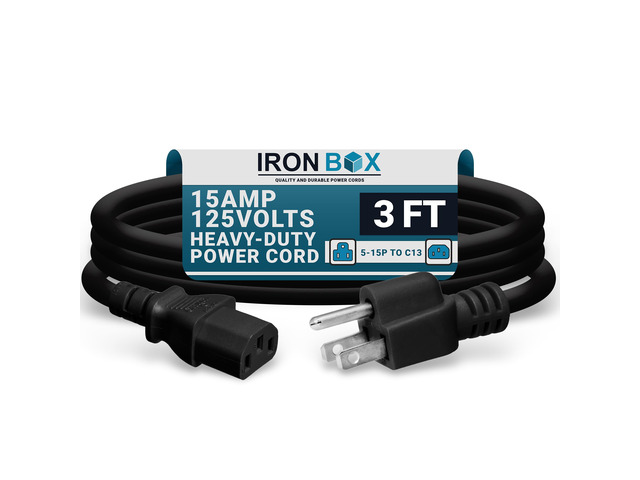 Electric - Heavy-Duty 5-15P to C13 Power Cord - 3 Prong 15A 125V 14/3 SJT PC Cable - Cord for Computer, Monitor, Subwoofer, Amplifier - Cable for...