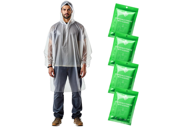 Disposable Rain Ponchos for Adults - Clear Ponchos with Sleeves & Hood, Compact and Clear, Emergency Poncho - Rain Poncho - Ponchos Adult for...
