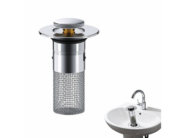 Sink Stopper Hair Catcher - Pop-Up Drain Strainer with Removable 304 Stainless Steel Basket, Quick Install Anti-Clog Anti-Smell Universal Bathroom...