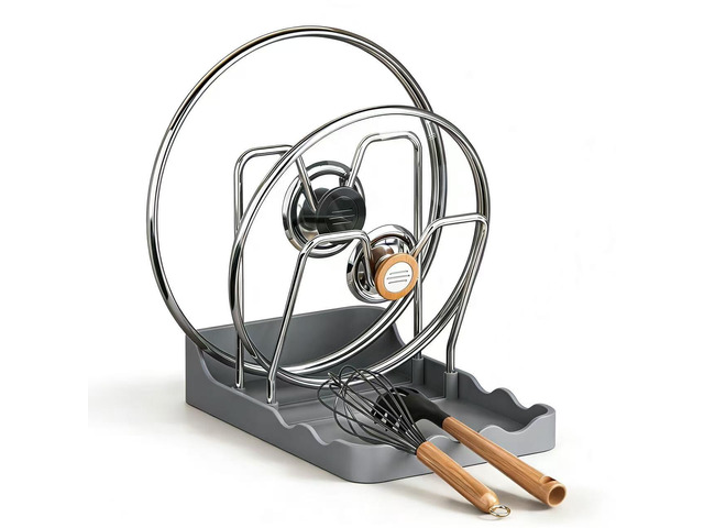 Pot Lid Rack, Cutting Board & Utensil Holder Black Space-saving rust-proof steel storage holds lids, boards, spoons and chopsticks