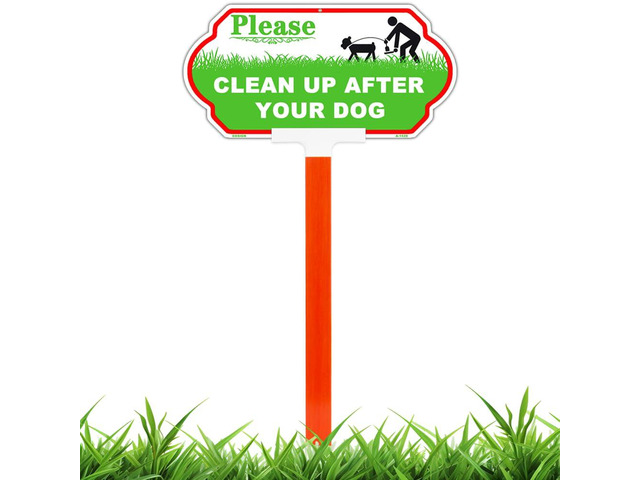 Clean Up After Your Dog Sign, 14x7 Inch Aluminum No Poop Yard Sign UV Printed Aluminum Dog Waste Sign with Adjustable Stake for Yard, Lawn, Fence...
