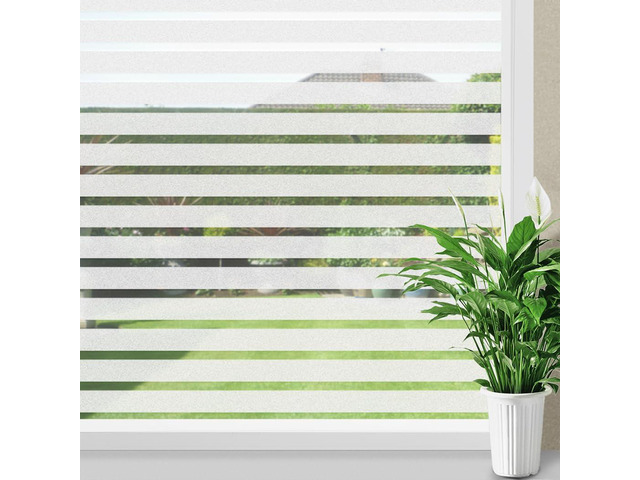 Donox Window Privacy Film UV Protection Static Window Film Non-Adhesive Window Film Beautiful and Simple for Home Office Striped Patterns 11.8 X...