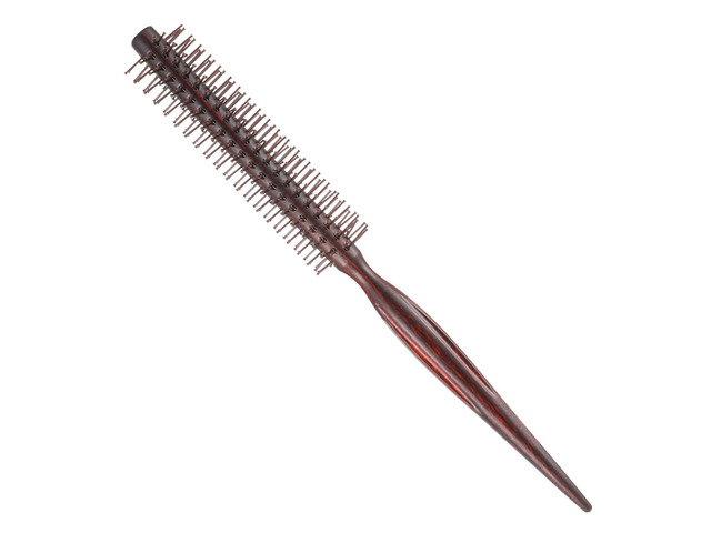 Small Round Hair Brush for Styling Bangs 1.2 Inch Diameter Natural Wood Body Volumizing Blowout Comb wity Nylon Bristels, for Thin Short Hair
