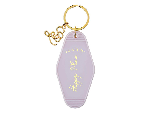 Santa Barbara Design Studio Keychain Lili + Delilah Small Gifts Vintage Motel Key Tag Key Ring, 3.5' Long, Happy Place (Lavender)