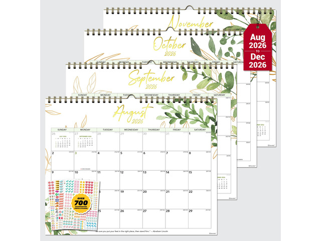 Decorably 18 Months Gold-Foiled Greenery Academic 18 Month 2025 Calendar Wall July 2025 to Dec 2026, 14.5x11.5in Spring-Bound Green Wall Calendar...