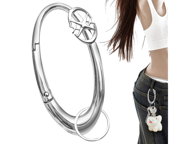 Zinc Alloy Double Star Push Button Large Keychain, Cute Carabiner Minimal Alloy Material Silver Cute for Car Keys Purse Handbag Backpack Bag Charms