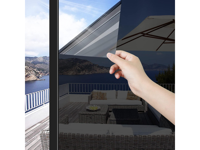 ConCus-T One Way Window Privacy Film Daytime Reflective Mirror Film Non-Adhesive Static Cling Anti UV Sun Blocking Window Tint for Home Office,...