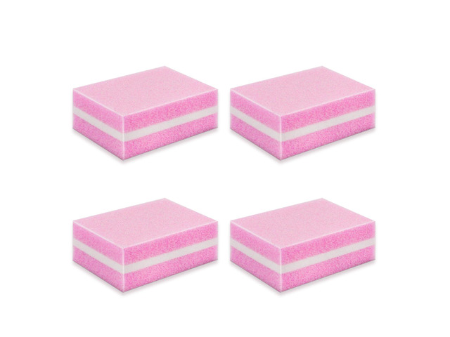 Nail Buffer Block, Dual Grit Sponge Nail File for Nail Sanding, 4 Piece Pink Manicure Tools for Nail Sanding and Manicure, Ideal for Nail Salons...