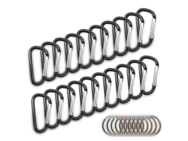 20PCS Mini 1.85'/4.7CM Aluminum Carabiners with 10PCS Nickel Metal Key Rings Lightweight D Shape Keychain Clips Small Multipurpose Carabiner...
