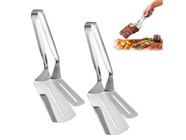 2PCS Stainless Steel Grill Clamp, Anti-Scald Extended Handle Spatula Tong, 2026 New Multi-Functional Stainless Steel Barbecue Clamp Food, for...