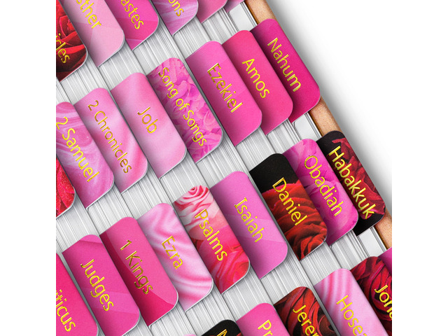 Bible Tabs, 75 pcs, Rose Elegance, Gold Foil Lettering Laminated Bible Tabs for Women and Men