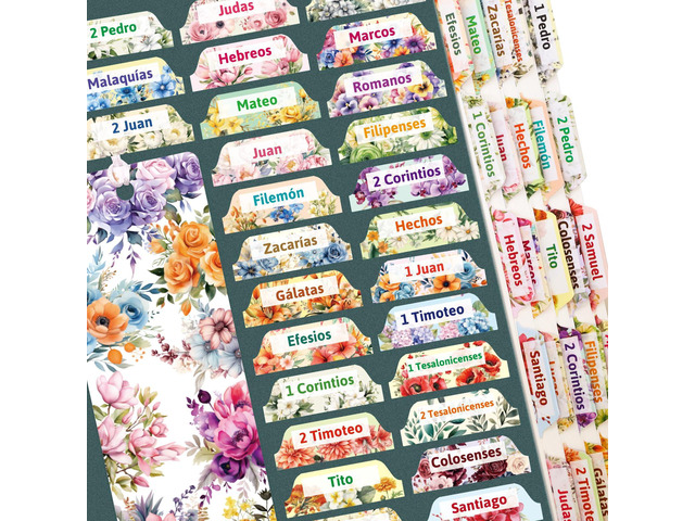Ceiba Tree Spanish Bible Tabs Laminated Bible Index Tabs 100Pcs Floral Design, PestaÃ±as de la Biblia en EspaÃ±ol, New and Old Testament Tabs,...