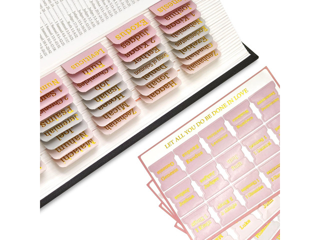 Bible Tabs for Women and Men 75 Tabs,Gold Embossed Matte Bible Tabs,Bible Tabs for Kids, Pink Bible Tabs,Bible Tabs for Study Bible, Bible Index...