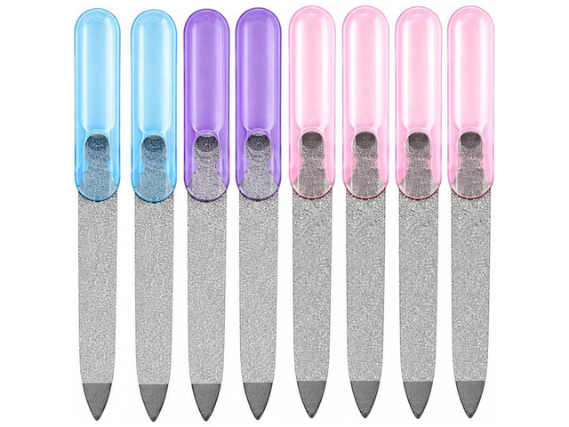 LUXXII 8 Pack Stainless Steel Sapphire Metal Nail File, 3.5 Inch Metal Nail Files for Fingernails and Toenails, Professional Manicure Pedicure...