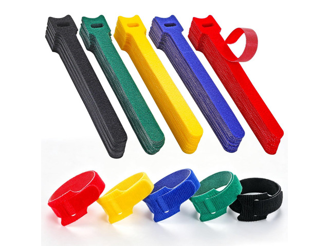 100PCS 6'Reusable Cable Ties for Cable Management reusable hook and loop cable ties for Home, Office and Data Centers, 5 Colors.