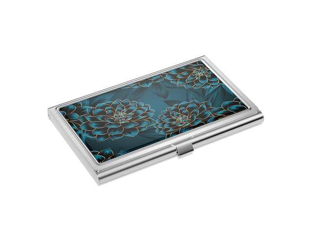Rouidr Business Card Holder, Small Business Card Case, Slim Metal Business Card Organizer, Pocket Name Card Holder Wallet for Men Women, Blue Flowers
