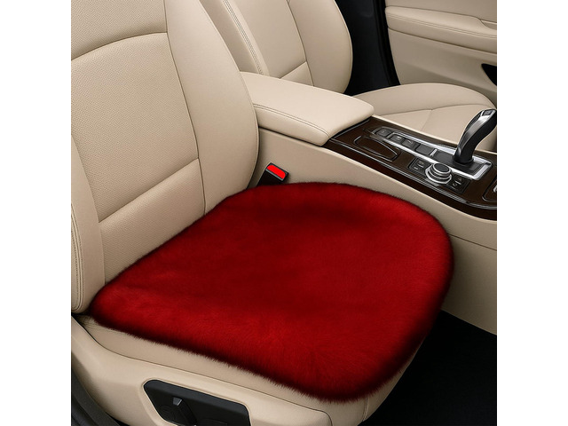 Sheepskin Car Seat Cushion, Thin Soft Faux Fur Seat Cover, Red Breathable Comfort Seat Protector Pad, Fluffy Non-Slip Winter Driver Auto Seat...