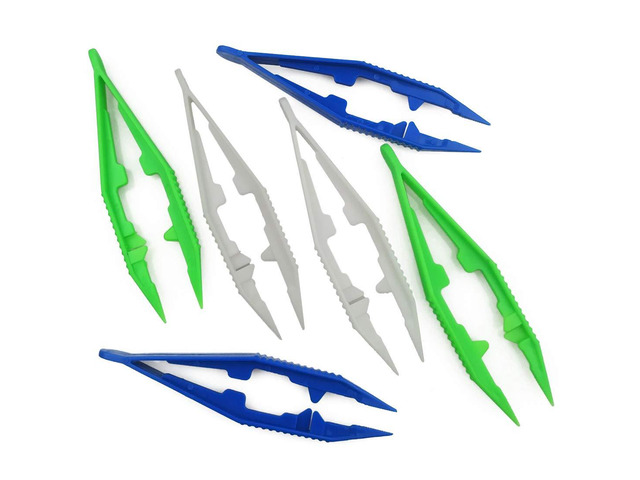 Three-Color Plastic Fuse Beads Tweezers Handmake Beads Crafts, Manual DIY Creative Craft Game Tool for Kids(1 Pack of 6 Tweezers,White,Green,Blue)