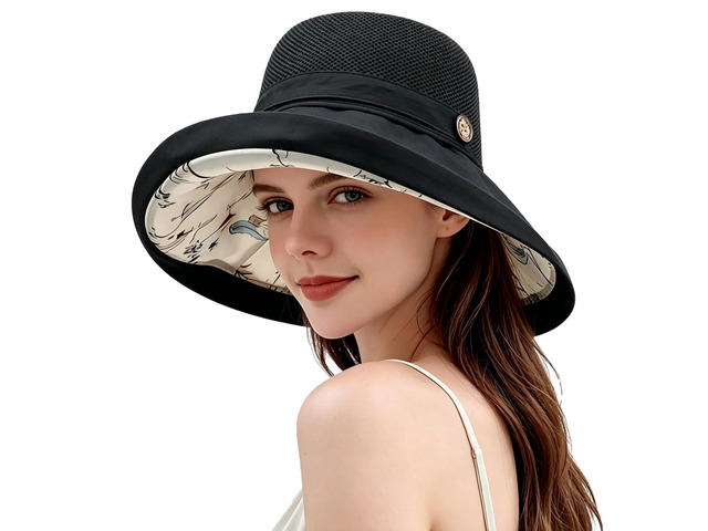 Womens-Mesh-Sun-Hats-Bucket-Hat Outdoor-UV-Protection-Foldable-Fishing-Hat